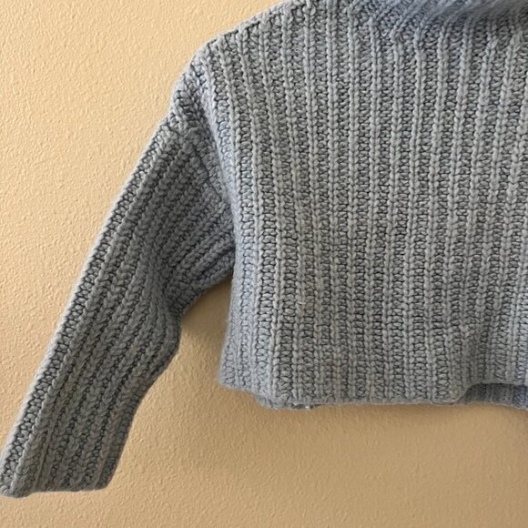 Revolve Weekend Stories Baby Blue Chunky Knit Wool Mohair Blend Crop Sweater XS  - Picture 4 of 7